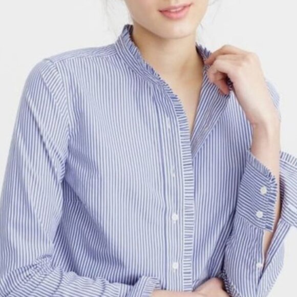 J. Crew Tops - J. Crew Ruffle Poplin Striped Organic Cotton Shirt